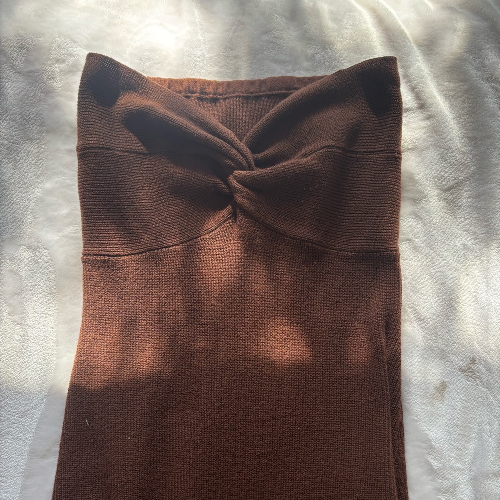 Elegant Brown Women's Strapless dress knitted